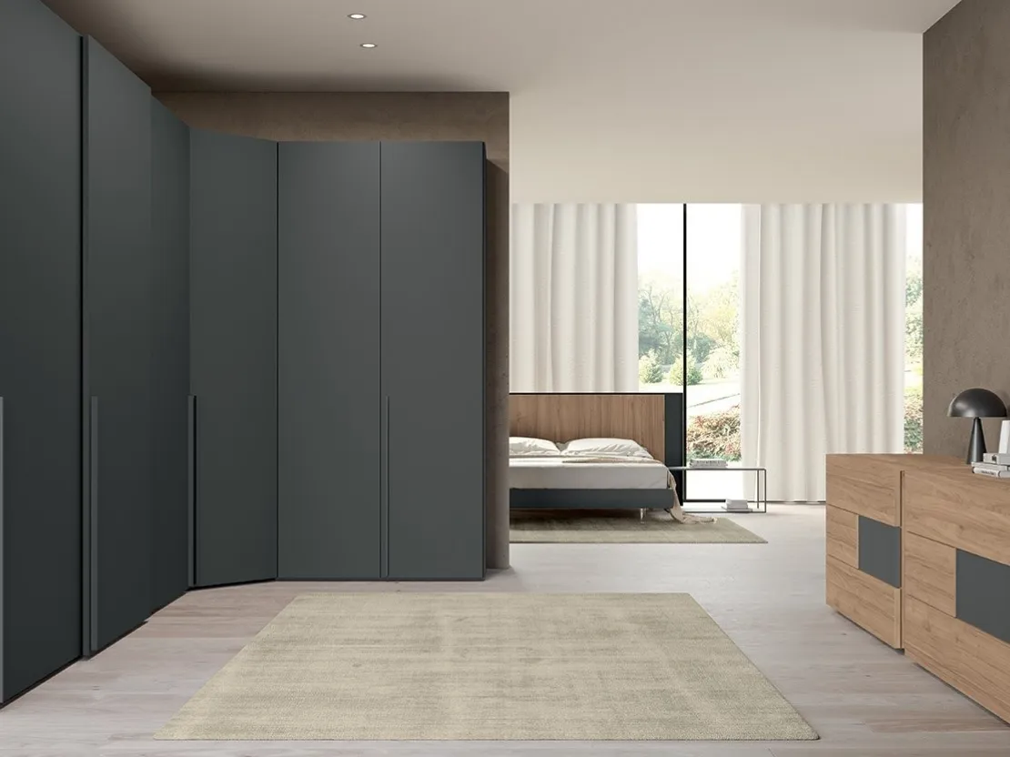 Armadio angolare con ante battenti Vitalyty Concreta in melaminico Grigio Titanio di Colombini Casa