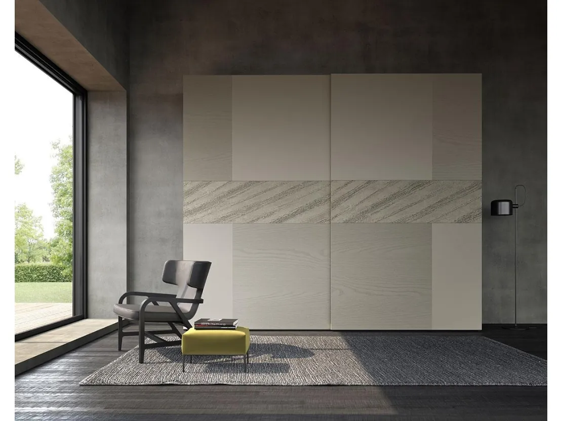 Armadio con ante scorrevoli Lounge Comp 326 in laccato opaco, frassino e decor di Mobilgam