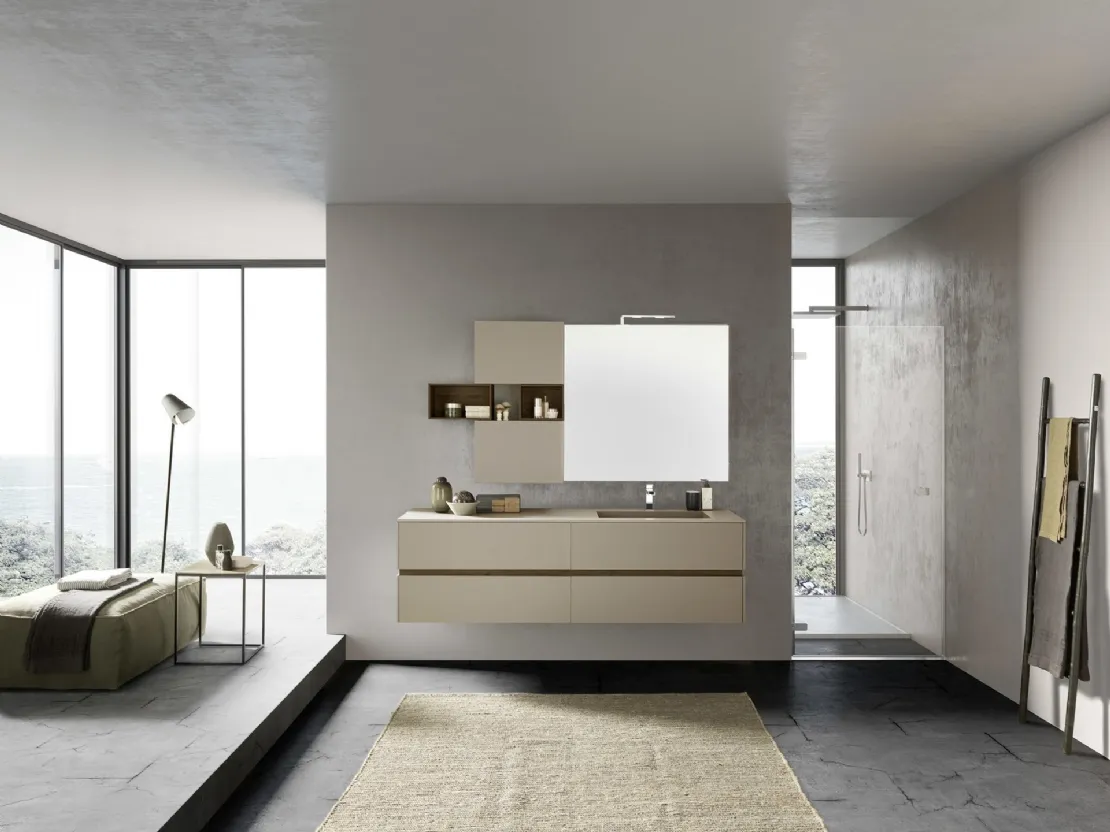 Mobile da Bagno sospeso M2 System C202 in laminato Castoro Ottawa di Baxar