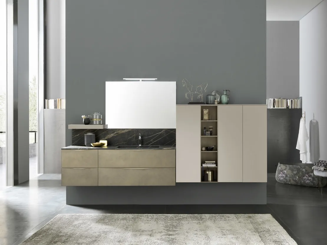 Mobile bagno sospeso M1 System C107 in laccato Metal Bronzo e Cenere opaco di Baxar