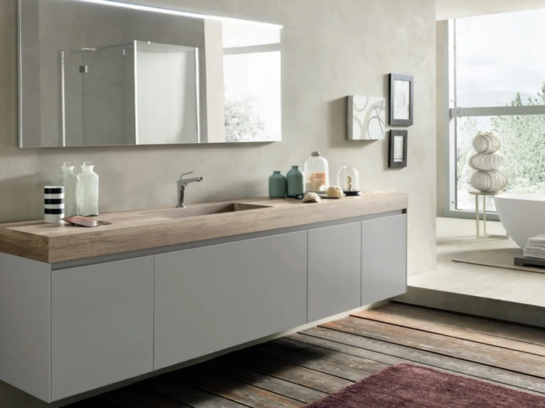 Mobile da Bagno sospeso M2 System C213 in laccato Grigio Luce opaco di Baxar