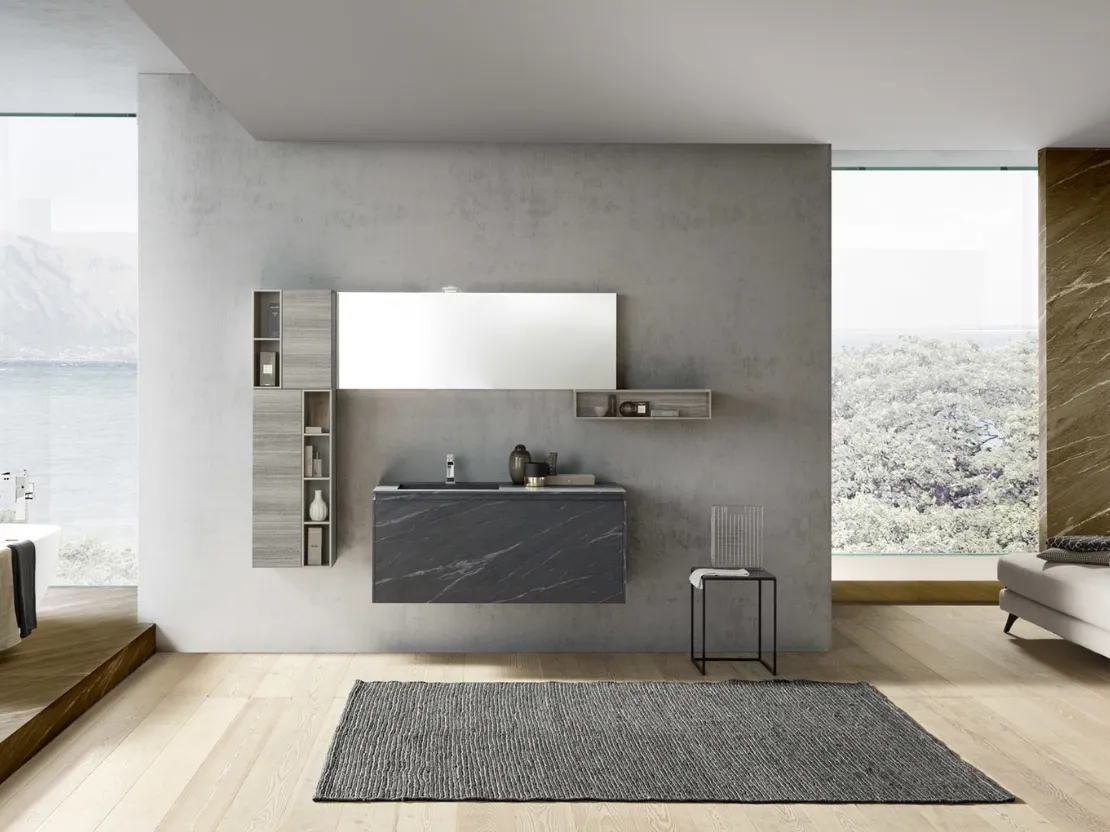 Mobile da Bagno sospeso M2 System C204 in HPL Unicolor Ardesia di Baxar