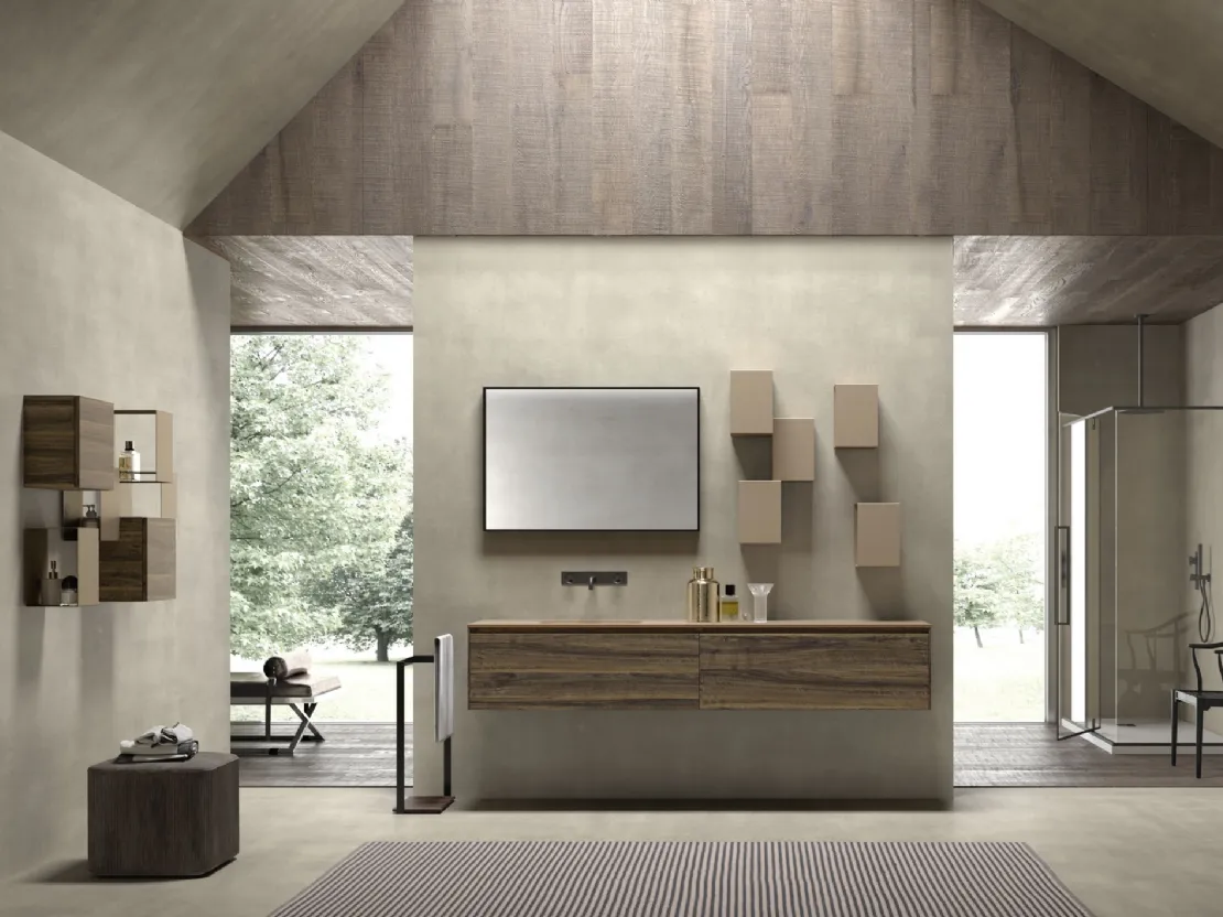 Mobile da Bagno sospeso M2 System 223 in melaminico Noce di Baxar