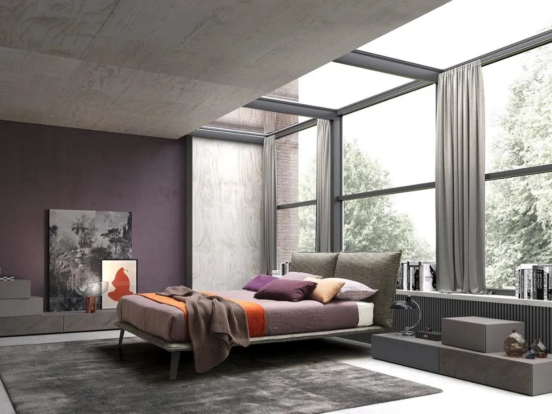 Letto Soffy in tessuto imbottito con testiera di Mobilgam