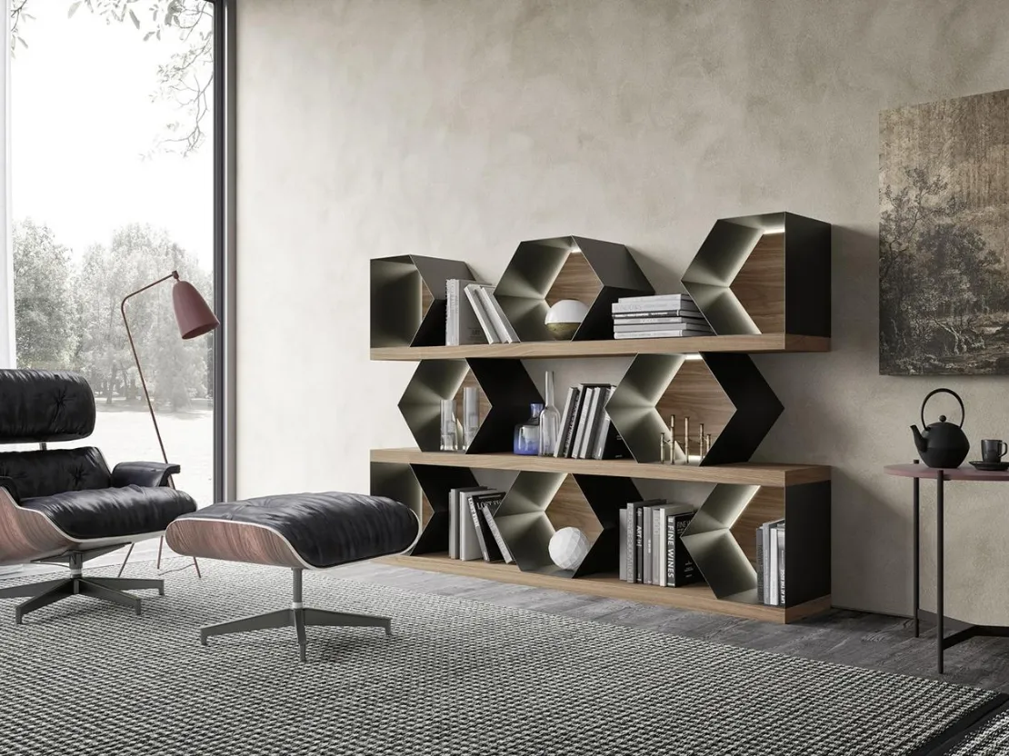 Libreria Horizon Esagoni 977 in legno e metallo di Mobilgam