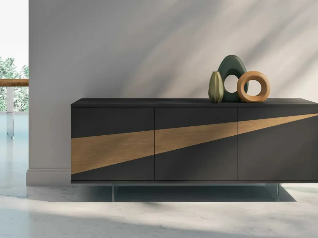 Madia Ikona Oak in legno laccato opaco con inserto in rovere di Fratelli Mirandola