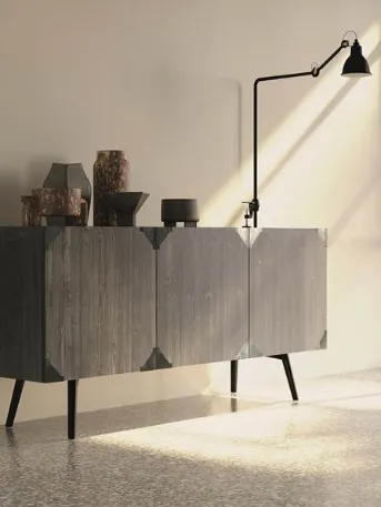 Madia Moon Art 1801 in legno finitura fango con angoli metallici di Fratelli Mirandola