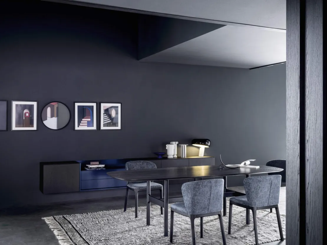 Mobile sospeso Madia Box 18 01 in Rovere Carbone e laccato opaco di Novamobili