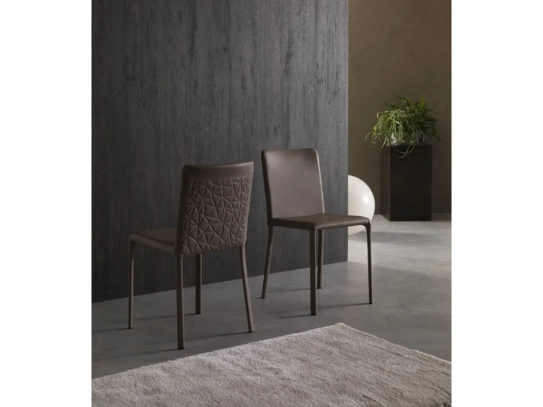Sedia rivestita in pelle con motivo geometrico sullo schienale Lunette Plus di Ozzio