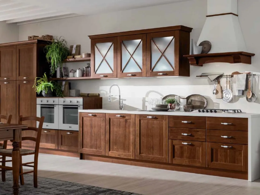 Cucina Classica lineare Eva in legno Tinta Noce di Arrex