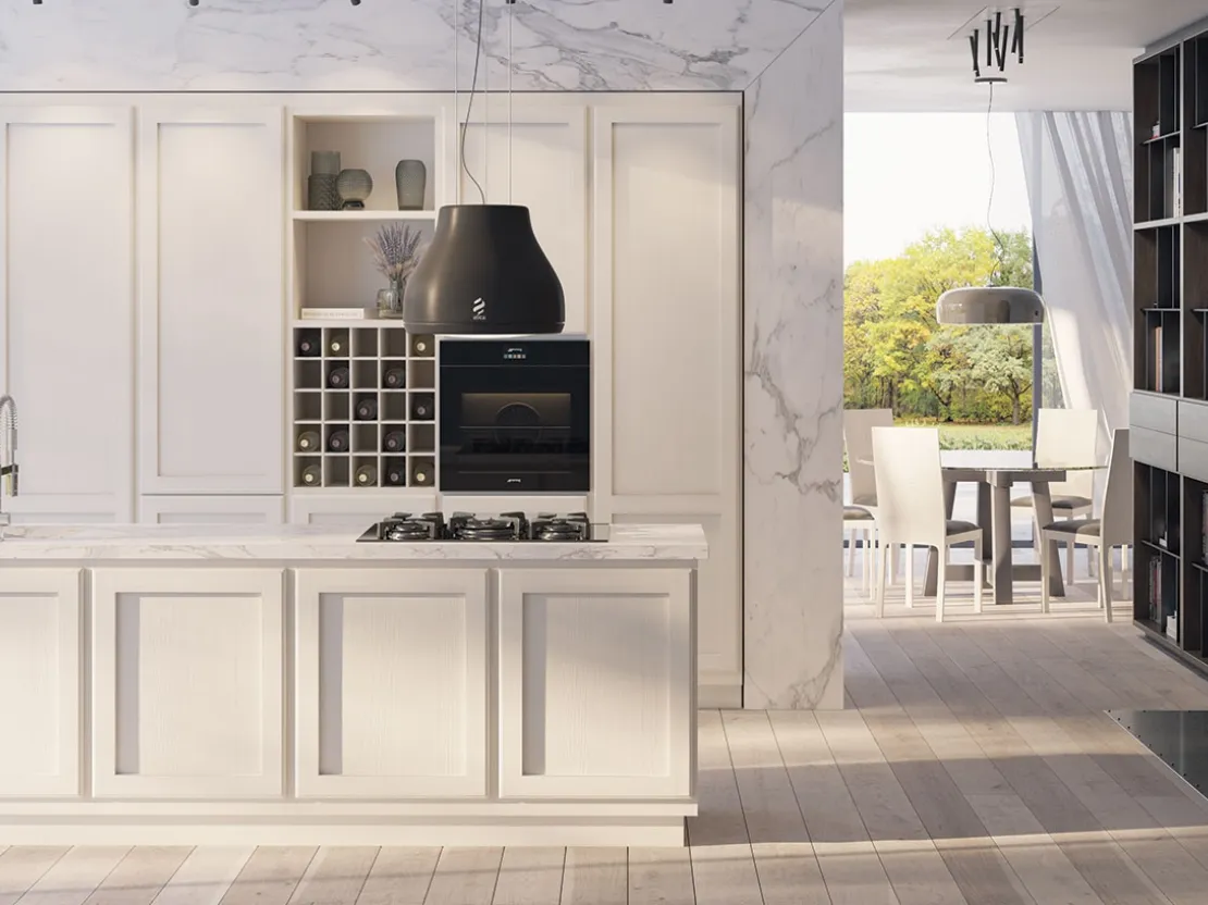 Cucina Classica lineare in castagno con top in Laminam bianco statuario venato Giorgina Laccata Bianca di Zappalorto