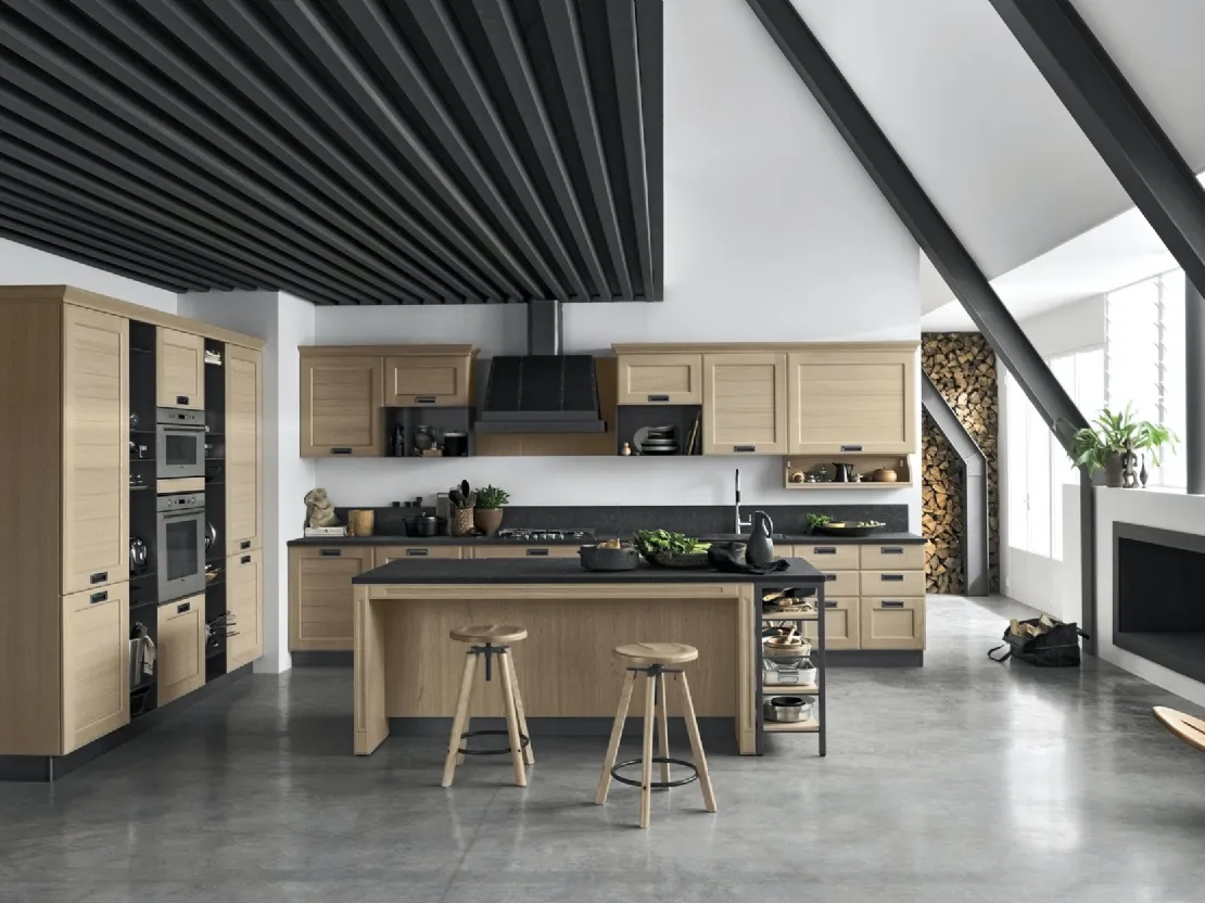 Cucina Classica York v3 Anta Dogata Rovere Nordic, Maniglia ad incasso MTAB di Stosa