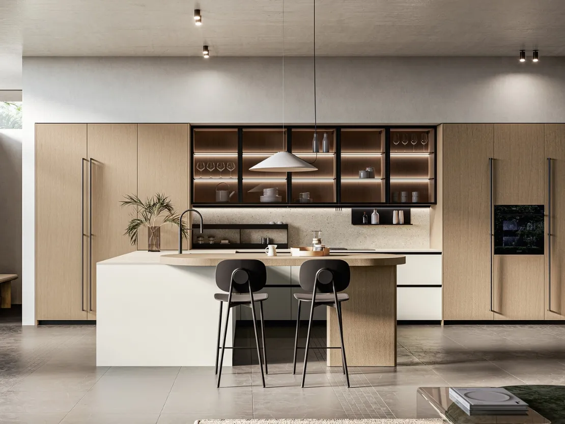 Cucina Moderna con penisola Asia 05 in laccato e legno di Arredo3