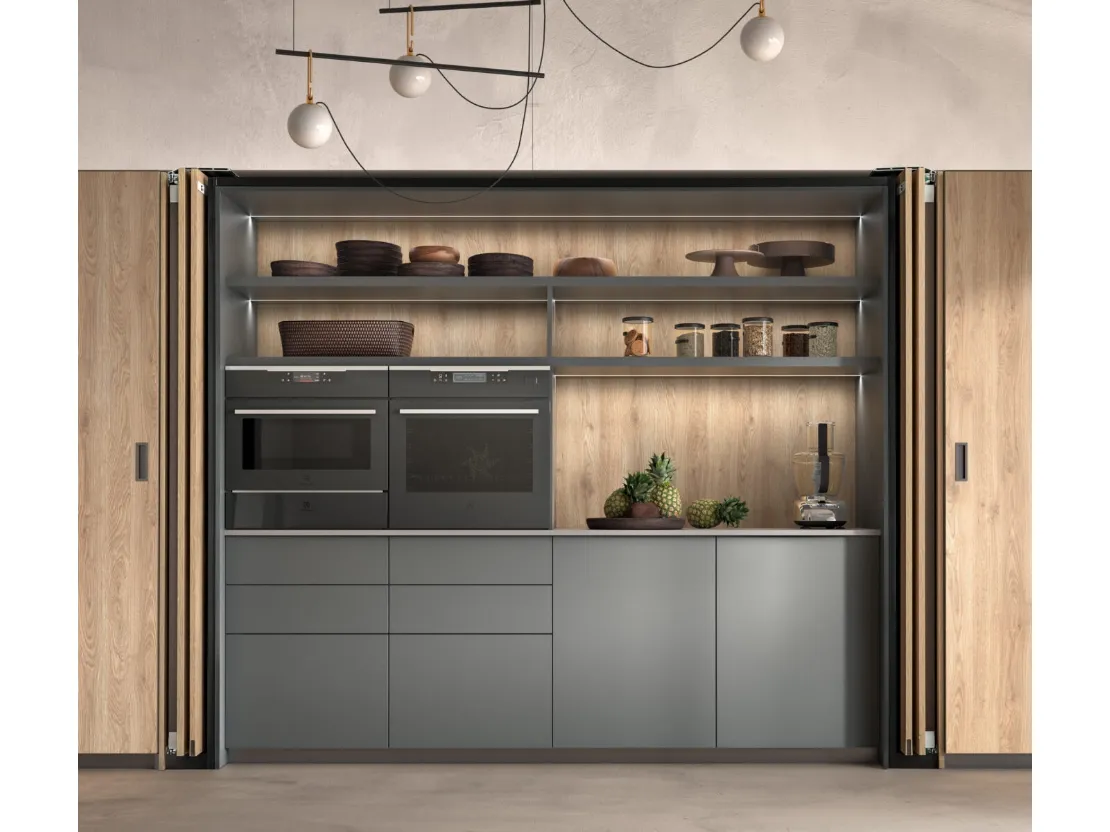 Cucina Moderna con isola Infinity 03 in laccato e rovere di Mobilegno