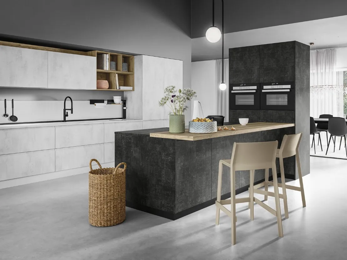Cucina Moderna con penisola J22 010 effetto cemento di Ar-due