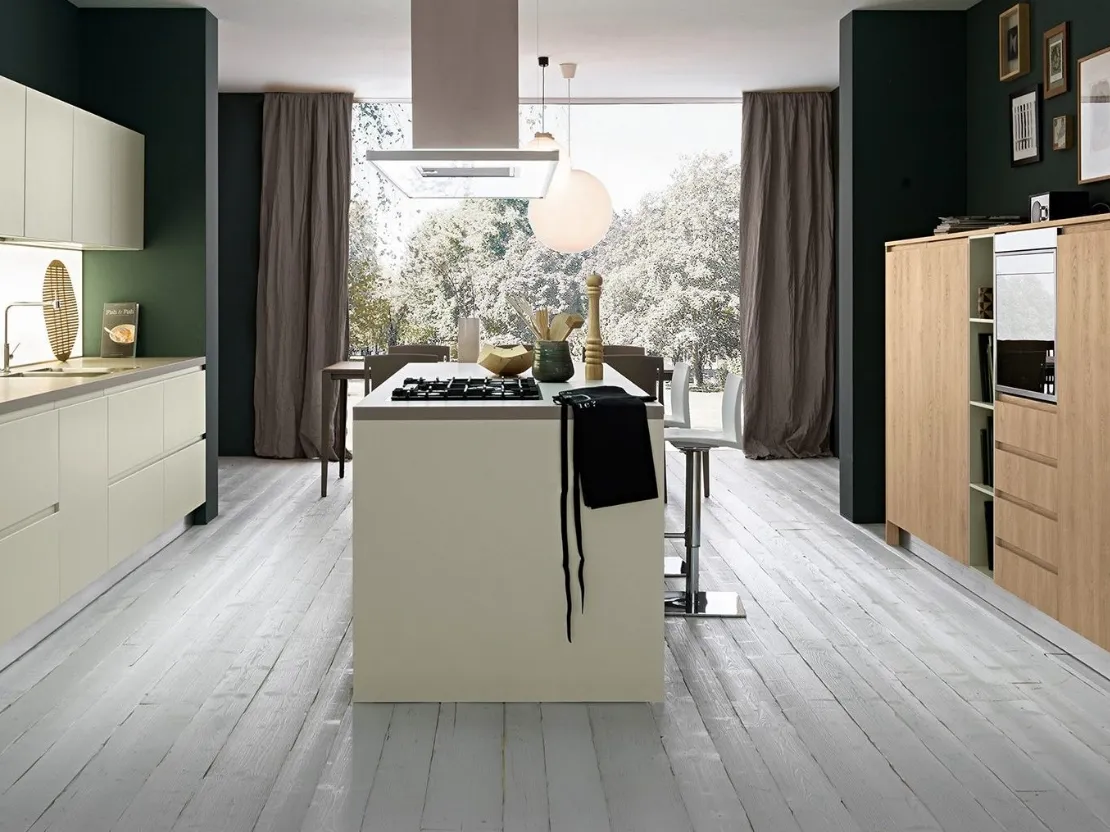 Cucina Moderna in laccato opaco con isola Vera 01 di Mobilegno