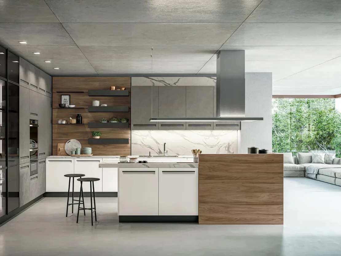 Cucina Moderna con isola Tekna 01 in pet e laminato di Arredo3