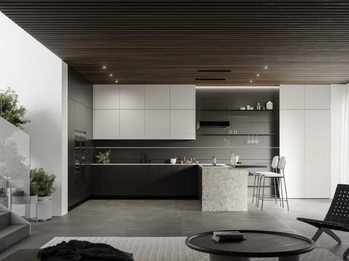 Cucina Moderna in laminato rovere e Pet con penisola Wega 01 di Arredo3