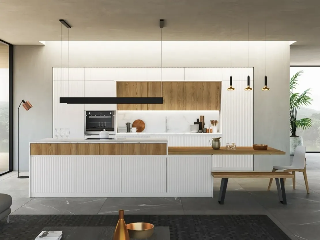 Cucina su misura Wave 03 in laccato e legno di Fratelli Mirandola